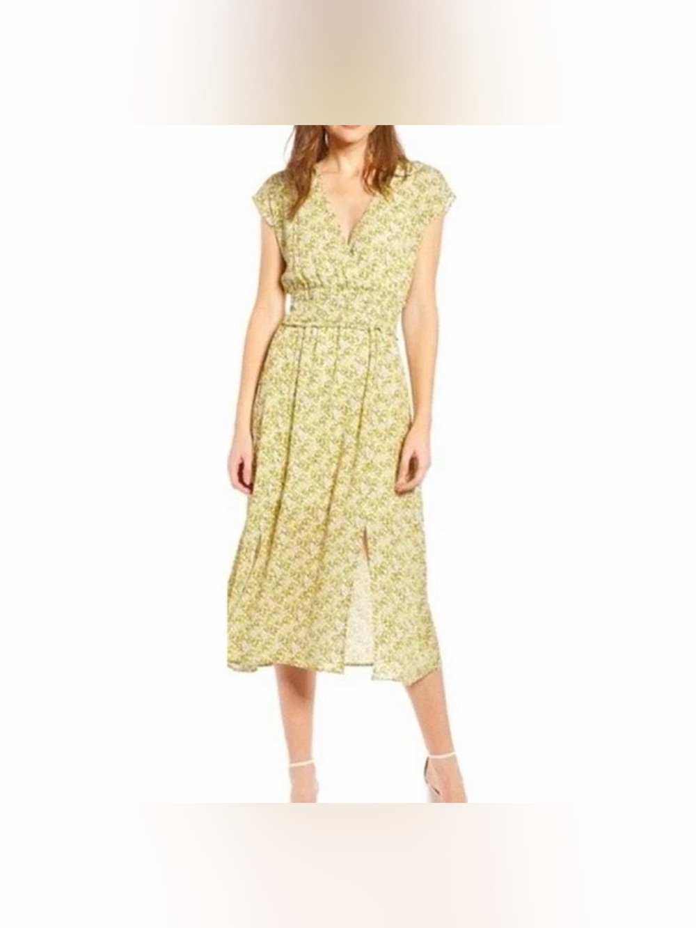 WAYF NWT women's Yellow floral faux wrap midi dress size Small NWT